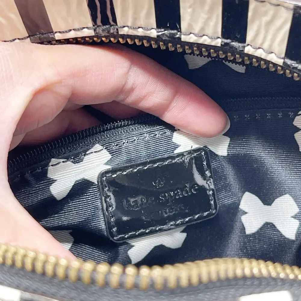 Kate Spade Chelsea Park Porter Patent Leather Handbag Black Cream Bow Crossbody